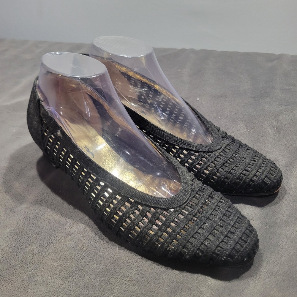 Paloma Womens 9.5 B Black Woven‎ Fabric Low Block Heel Pumps Made in Italy